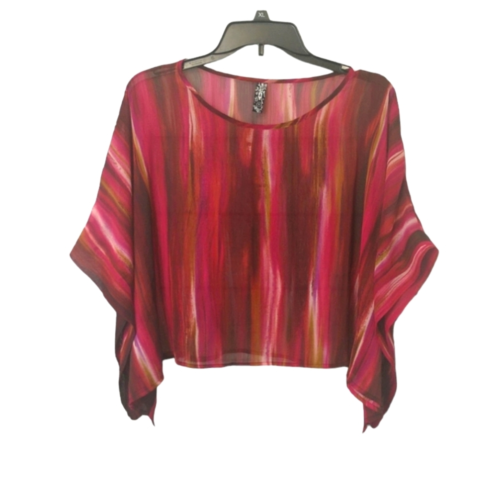 Pink Colorful Sheer Poncho Top sz Small